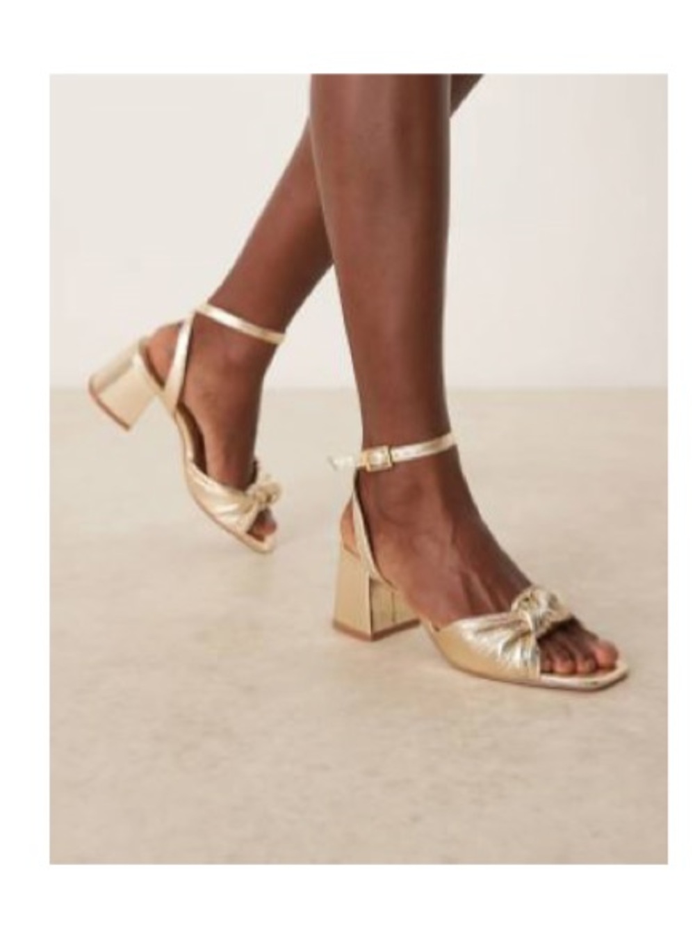 ASOS Gold Metallic Knot Front Block Heels